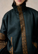 Jewel Green Shearling Jacket with Gold Embroidery
