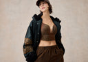 Jewel Green Shearling Jacket with Gold Embroidery