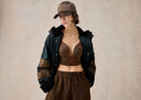 Jewel Green Shearling Jacket with Gold Embroidery