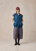 Blue & Burgundy Mud-Dyed Silk Sporty Vest