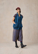 Blue & Burgundy Mud-Dyed Silk Sporty Vest