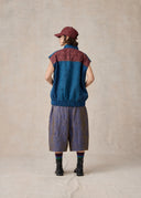 Blue & Burgundy Mud-Dyed Silk Sporty Vest