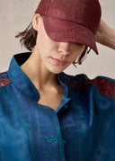 Blue & Burgundy Mud-Dyed Silk Sporty Vest