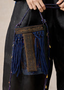 Navy Fabric Tassel Bucket Crossbody Bag