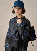 Navy Fabric Tassel Bucket Crossbody Bag