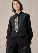 Black Mud-Dyed Silk Vest with Embroidered Front Placket