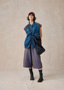 Blue & Burgundy Mud-Dyed Silk Sporty Vest