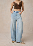High Waist Loose Fit Jeans with Pearls