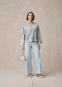 Silver Silk and Leather Triangle Handbag