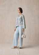 Silver Round Neck Jacket with Botanical Beading