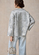 Silver Round Neck Jacket with Botanical Beading