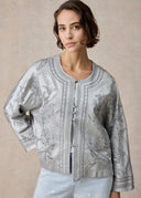 Silver Round Neck Jacket with Botanical Beading