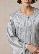 Silver Round Neck Jacket with Botanical Beading