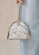 Silver Silk and Leather Triangle Handbag