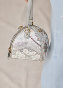 Silver Silk and Leather Triangle Handbag