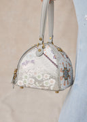 Silver Silk and Leather Triangle Handbag