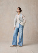 Wide Leg Flare Jeans with Silver Side Beading
