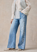 Wide Leg Flare Jeans with Silver Side Beading
