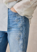 Wide Leg Flare Jeans with Silver Side Beading