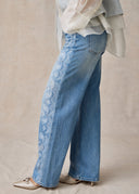Wide Leg Flare Jeans with Silver Side Beading