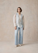 Light Blue Wide Leg Jeans with Delicate Silver Sparkle Details