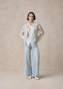 Light Blue Wide Leg Jeans with Delicate Silver Sparkle Details