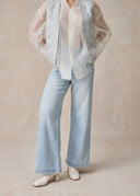 Light Blue Wide Leg Jeans with Delicate Silver Sparkle Details