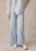 Light Blue Wide Leg Jeans with Delicate Silver Sparkle Details