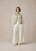 Light Green Mandarin Vest with Full Embroidery