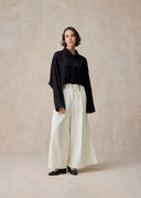 Black Stand Collar Cropped Mandarin Shirt