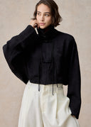 Black Stand Collar Cropped Mandarin Shirt