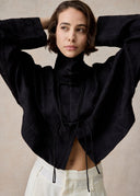 Black Stand Collar Cropped Mandarin Shirt