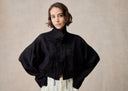 Black Stand Collar Cropped Mandarin Shirt