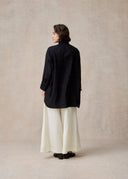 Black Stand Collar Long Mandarin Blouse