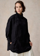 Black Stand Collar Long Mandarin Blouse