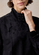Black Stand Collar Long Mandarin Blouse