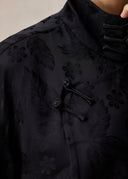 Black Stand Collar Long Mandarin Blouse