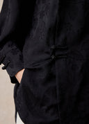 Black Stand Collar Long Mandarin Blouse