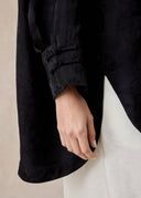 Black Stand Collar Long Mandarin Blouse