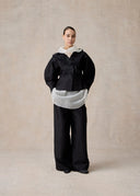 Black Laser Cut Flower Silk and Wool Jacket and trousers set