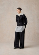 Black Laser Cut Flower Silk and Wool Jacket and trousers set