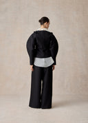 Black Laser Cut Flower Silk and Wool Jacket and trousers set