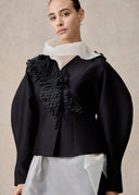 Black Laser Cut Flower Silk and Wool Jacket and trousers set