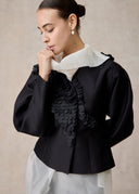 Black Laser Cut Flower Silk and Wool Jacket and trousers set