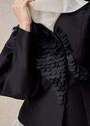 Black Laser Cut Flower Silk and Wool Jacket and trousers set