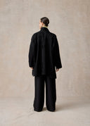 Black Silk Kimono with Green Phoenix Embroidery