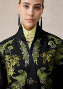 Black Silk Kimono with Green Phoenix Embroidery