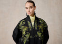 Black Silk Kimono with Green Phoenix Embroidery