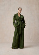 Green Mud-Dyed Silk wide leg trousers