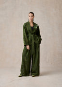Green Mud-Dyed Silk wide leg trousers